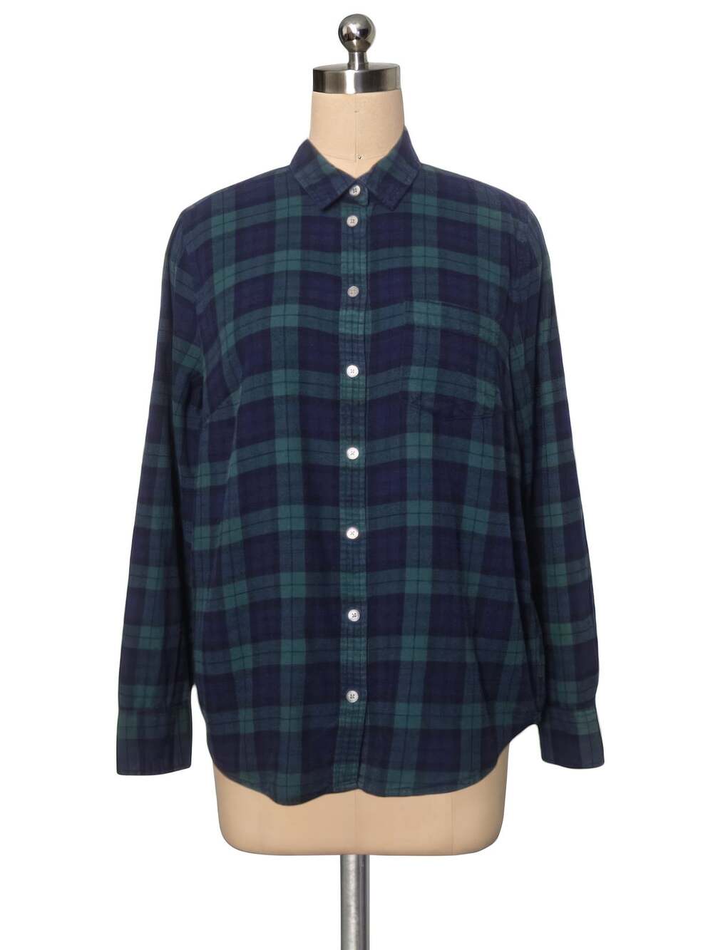 J. Crew Blue Green 100% Cotton Flannel Button Up Front Top Shirt S